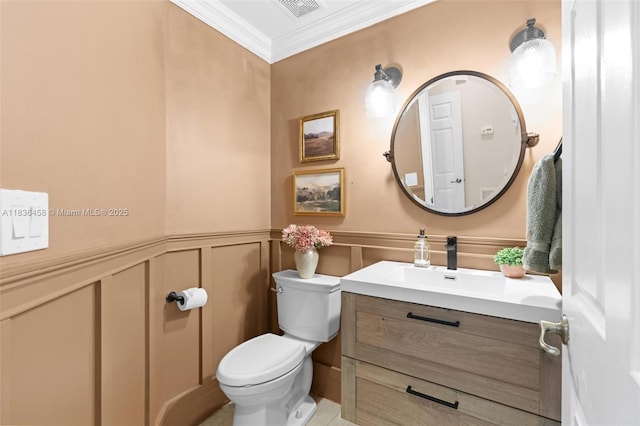 5920 NW 54th Cir, Coral Springs, FL 33067 - half bath with vanity, ornamental molding, a decorative wall, and wainscoting