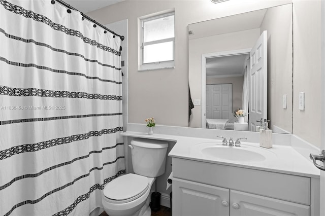 5920 NW 54th Cir, Coral Springs, FL 33067 - bathroom featuring vanity, ensuite bathroom, ornamental molding, and a shower with curtain