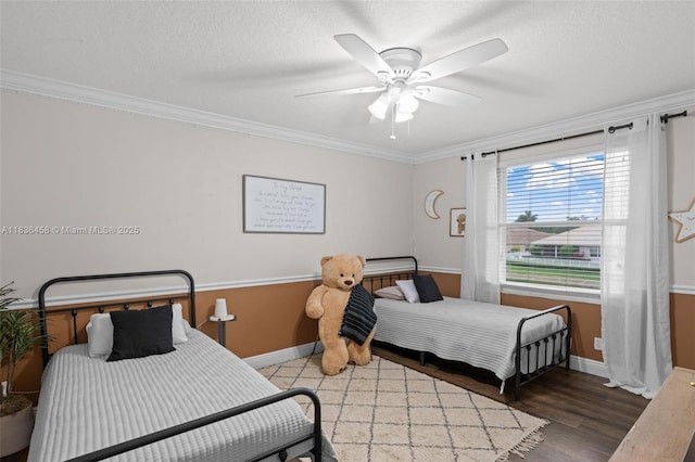 5920 NW 54th Cir, Coral Springs, FL 33067 - bedroom featuring crown molding, wood finished floors, ceiling fan, and a textured ceiling