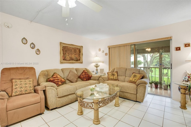 5100 Washington St Unit 211, Hollywood, FL 33021 - living area with light tile patterned floors and a ceiling fan