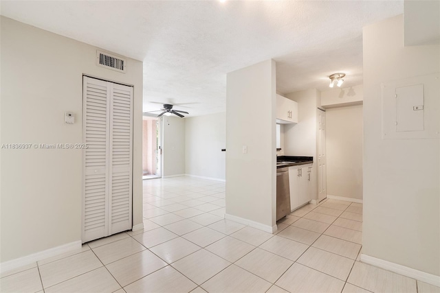 12136 Saint Andrews Pl Unit 204, Miramar, FL 33025 - kitchen featuring dishwasher, a ceiling fan, white cabinetry, and light tile patterned flooring