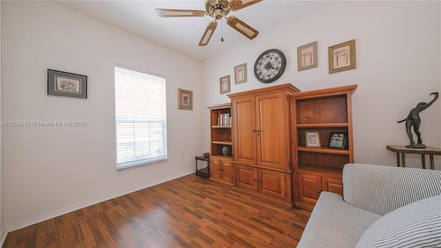 12303 Hollybush Ter, Bradenton, FL 34202 - office with ceiling fan and dark wood-type flooring