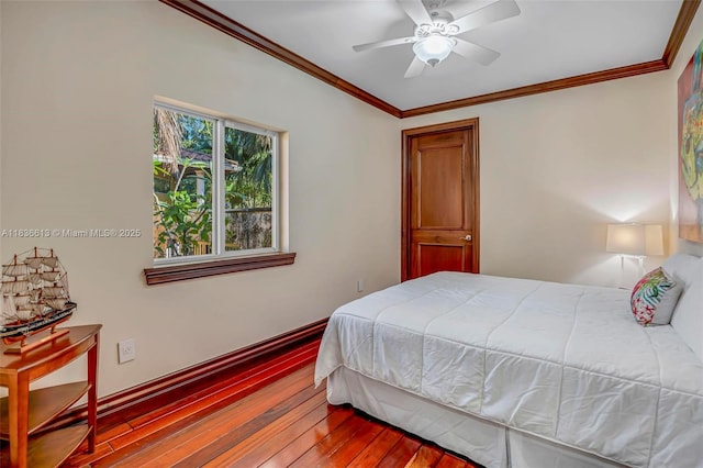 5800 SW 178th Ave, Southwest Ranches, FL 33331 - bedroom featuring wood-type flooring, ornamental molding, and a ceiling fan