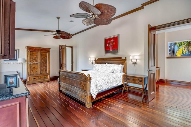 5800 SW 178th Ave, Southwest Ranches, FL 33331 - bedroom with crown molding, hardwood / wood-style floors, and a ceiling fan