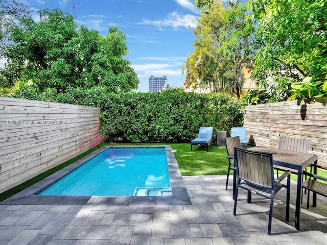3070 Elizabeth St, Miami, FL 33133 - view of pool with a patio, a fenced backyard, and outdoor dining area