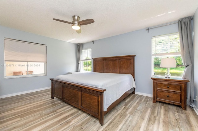2020 Andromeda Ln, Weston, FL 33327 - bedroom with light wood-style floors, a textured ceiling, and a ceiling fan