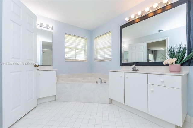 2020 Andromeda Ln, Weston, FL 33327 - bathroom featuring vanity, a bath, tile patterned flooring, and a shower