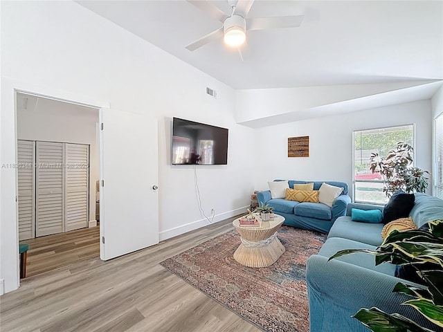 1309 SW 75th Ave, North Lauderdale, FL 33068 - living room with vaulted ceiling, light wood-type flooring, and a ceiling fan