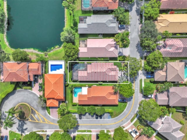 aerial view of residential area featuring property parcel outlined