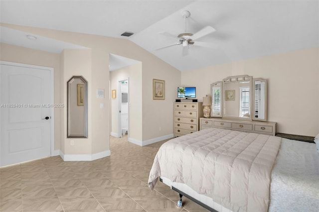 bedroom featuring vaulted ceiling and ceiling fan