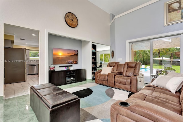 14100 SW 21st St, Davie, FL 33325 - living area featuring high vaulted ceiling