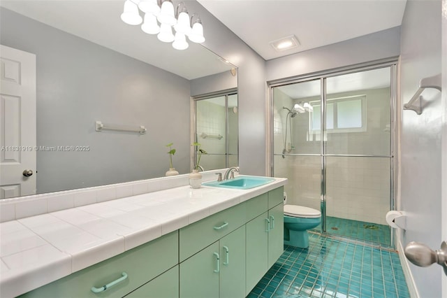 14100 SW 21st St, Davie, FL 33325 - full bathroom featuring vanity, tile patterned flooring, and a stall shower