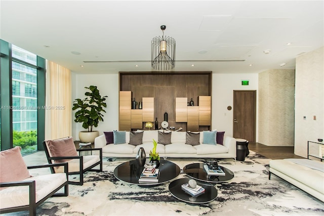 650 NE 32nd St Unit 2205, Miami, FL 33137 - living area featuring plenty of natural light, a wall of windows, and wood finished floors