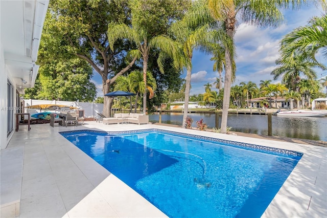 117 Almar Dr, Wilton Manors, FL 33334 - view of pool with outdoor lounge area, a water view, a patio, and outdoor dining space