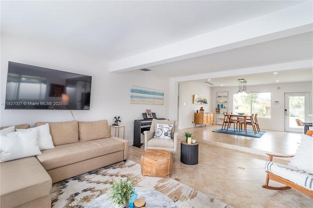 117 Almar Dr, Wilton Manors, FL 33334 - living room featuring tile patterned flooring and recessed lighting