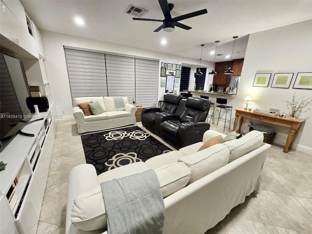 547 Cascade Falls Dr, Weston, FL 33327 - living room featuring ceiling fan, recessed lighting, and light tile patterned floors