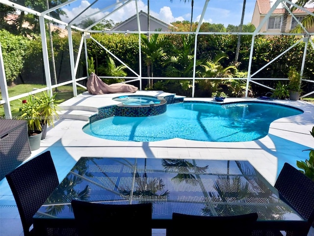 547 Cascade Falls Dr, Weston, FL 33327 - view of swimming pool with a lanai, a pool with connected hot tub, and a patio
