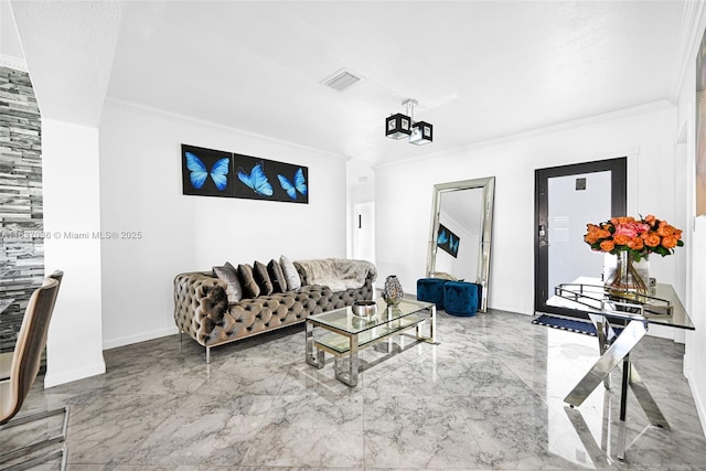 11055 NW 59th Ct, Hialeah, FL 33012 - living room with marble tiled floors and crown molding