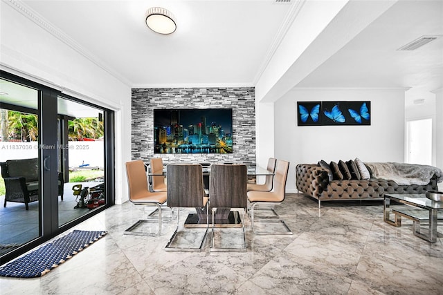11055 NW 59th Ct, Hialeah, FL 33012 - dining room featuring ornamental molding, marble tiled flooring, and french doors