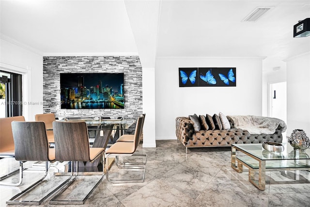11055 NW 59th Ct, Hialeah, FL 33012 - living area featuring crown molding and marble tiled floors