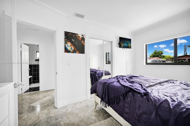 11055 NW 59th Ct, Hialeah, FL 33012 - bedroom featuring marble tiled floors and crown molding