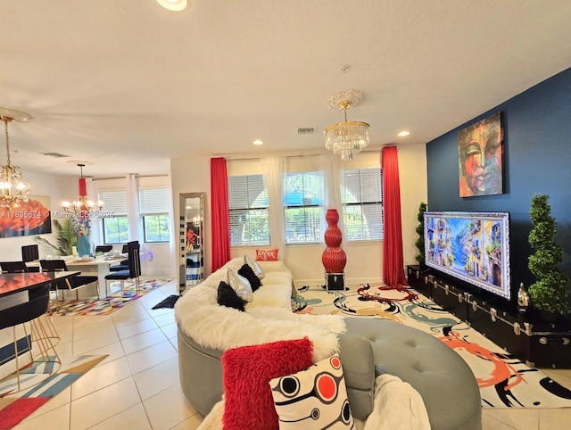 2954 NW 124th Way, Sunrise, FL 33323 - tiled living room with a chandelier and recessed lighting