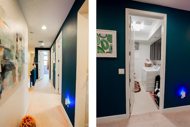 2954 NW 124th Way, Sunrise, FL 33323 - hallway with washer and dryer, carpet flooring, and recessed lighting