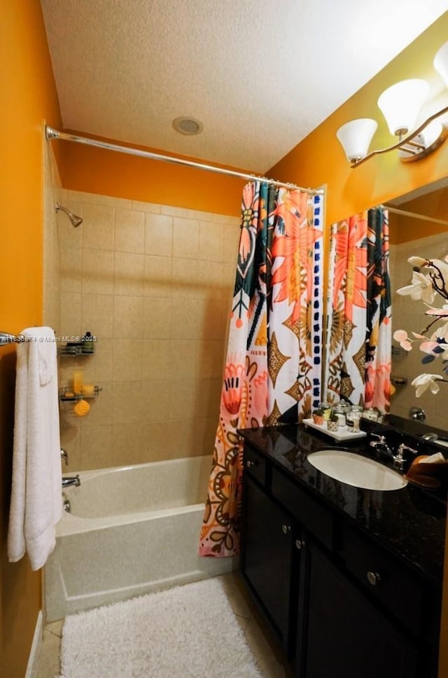 2954 NW 124th Way, Sunrise, FL 33323 - full bathroom with shower / bath combination with curtain, vanity, tile patterned flooring, and a textured ceiling