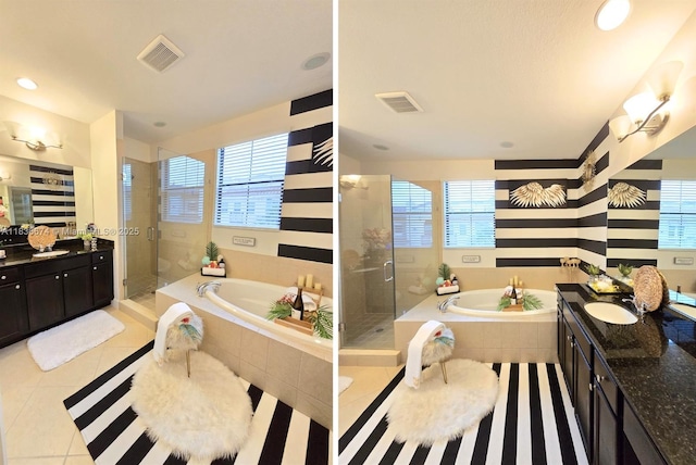 2954 NW 124th Way, Sunrise, FL 33323 - bathroom with two vanities, a stall shower, a garden tub, and recessed lighting