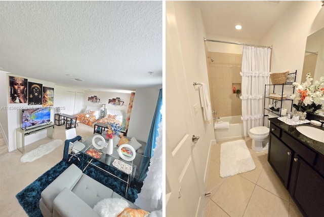 2954 NW 124th Way, Sunrise, FL 33323 - bathroom with vanity, shower / tub combo, tile patterned floors, recessed lighting, and a textured ceiling