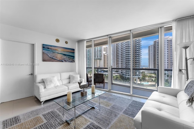 495 Brickell Ave Unit Bay1007, Miami, FL 33131 - tiled living room with floor to ceiling windows and a view of city