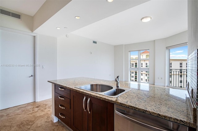 20000 E Country Club Dr Unit Ts02, Aventura, FL 33180 - kitchen with dishwasher, dark brown cabinets, light stone countertops, and recessed lighting