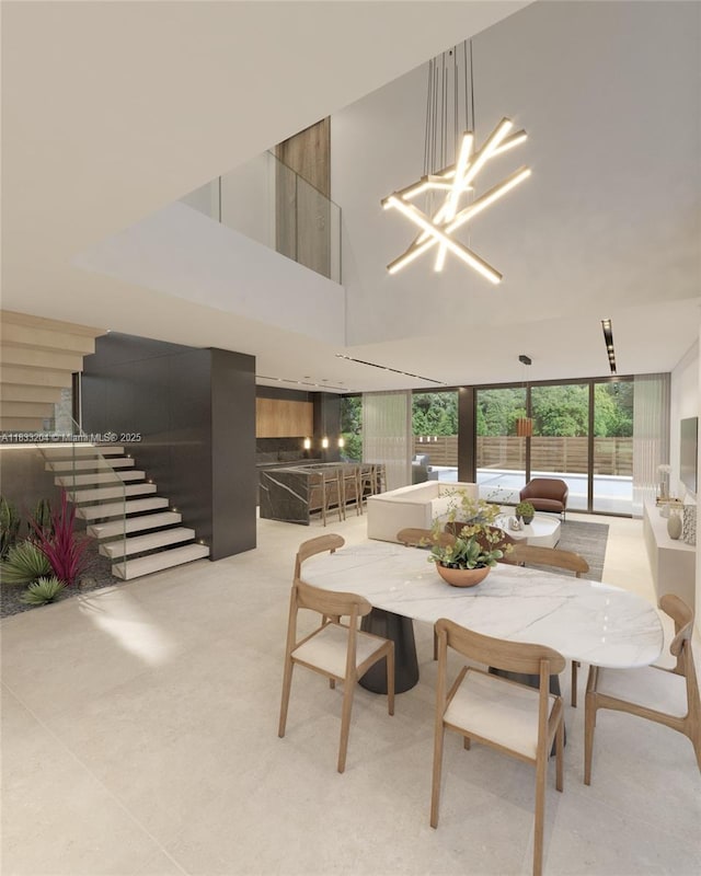 4050 Loquat Ave, Coconut Grove, FL 33133 - dining area with a chandelier and a towering ceiling