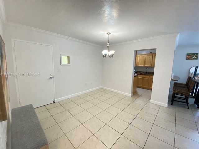 6900 N Kendall Dr Unit A102, Pinecrest, FL 33156 - unfurnished dining area featuring a chandelier, crown molding, and light tile patterned floors