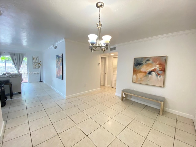 6900 N Kendall Dr Unit A102, Pinecrest, FL 33156 - unfurnished dining area featuring a chandelier, ornamental molding, and light tile patterned floors