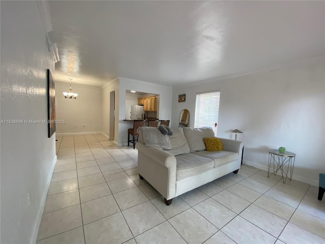 6900 N Kendall Dr Unit A102, Pinecrest, FL 33156 - living area with crown molding, light tile patterned flooring, and a chandelier