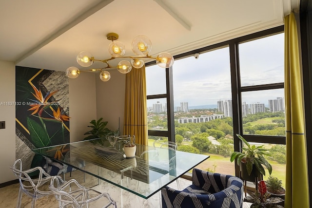 20379 W Country Club Dr Unit 2333, Aventura, FL 33180 - dining area with a view of city, floor to ceiling windows, and a chandelier