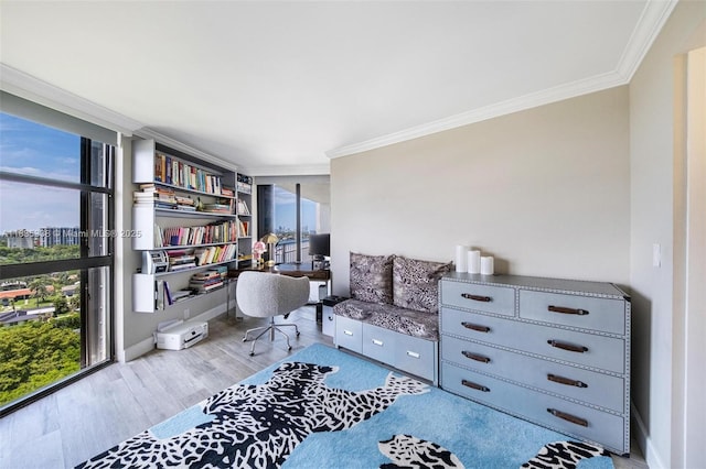 4000 Towerside Ter Unit 1507, Miami, FL 33138 - office with crown molding, plenty of natural light, wood finished floors, and a wall of windows