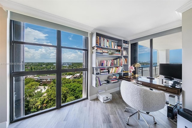 4000 Towerside Ter Unit 1507, Miami, FL 33138 - home office featuring ornamental molding and wood finished floors