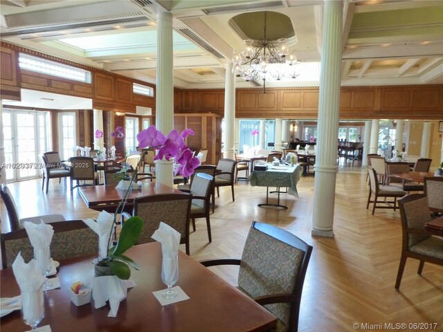 4000 Towerside Ter Unit 1507, Miami, FL 33138 - building lobby featuring coffered ceiling, a high ceiling, and beamed ceiling