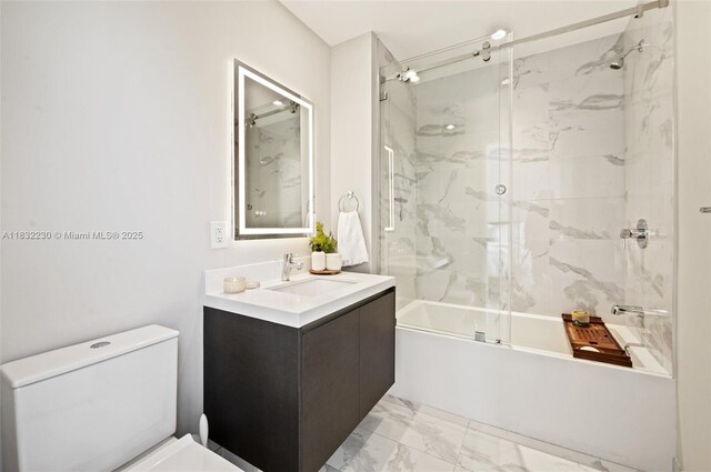 851 NE 1st Ave Unit 2809, Miami, FL 33132 - bathroom featuring marble finish floors, vanity, and shower / bath combination with glass door