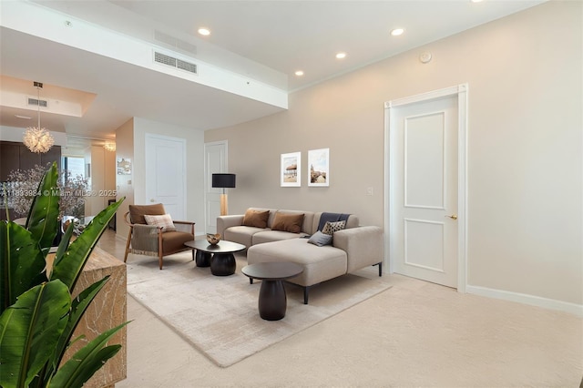18101 Collins Ave Unit Ph5104, Sunny Isles Beach, FL 33160 - living room with recessed lighting, a tray ceiling, and light carpet