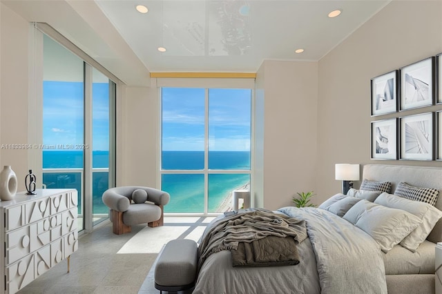 18101 Collins Ave Unit Ph5104, Sunny Isles Beach, FL 33160 - bedroom with a water view, recessed lighting, and floor to ceiling windows