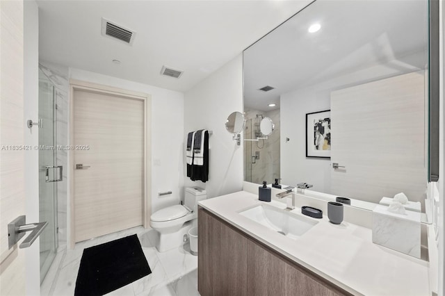 801 S Miami Ave Unit 1210, Miami, FL 33130 - bathroom with vanity, a shower stall, marble finish floors, and recessed lighting