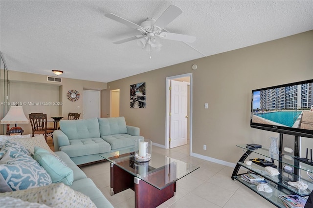 531 N Ocean Blvd Unit 1108, Pompano Beach, FL 33062 - living area with a textured ceiling, ceiling fan, and light tile patterned flooring