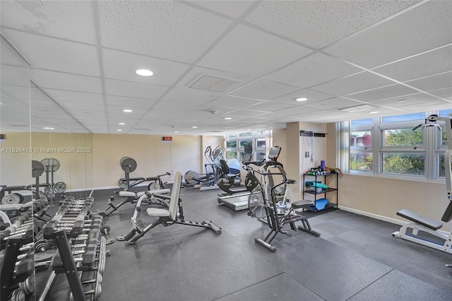 531 N Ocean Blvd Unit 1108, Pompano Beach, FL 33062 - gym featuring a paneled ceiling, plenty of natural light, and recessed lighting