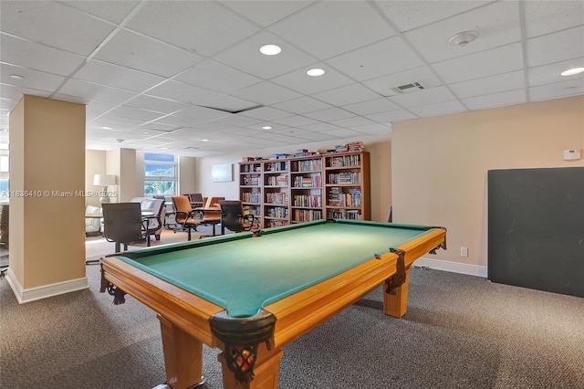 531 N Ocean Blvd Unit 1108, Pompano Beach, FL 33062 - recreation room featuring carpet, billiards table, a paneled ceiling, and recessed lighting