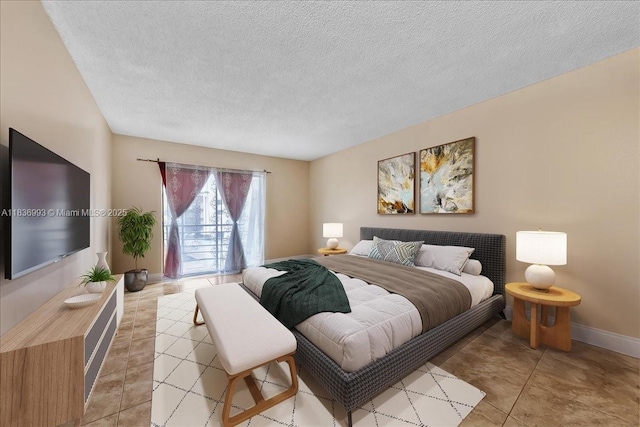 6555 W Broward Blvd Unit 300, Plantation, FL 33317 - bedroom with access to outside, light tile patterned floors, and a textured ceiling