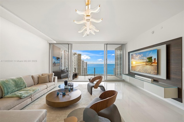 300 Biscayne Boulevard Way Unit 2703, Miami, FL 33131 - living room with floor to ceiling windows and tile patterned flooring