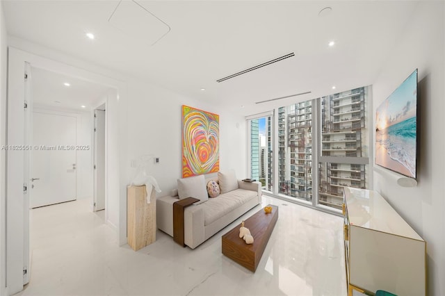 300 Biscayne Boulevard Way Unit 2703, Miami, FL 33131 - living area featuring expansive windows and recessed lighting